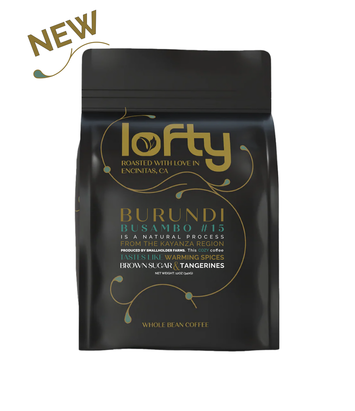 The front view of Lofty Coffee's NEW Burundi Busambo #15 coffee bag
