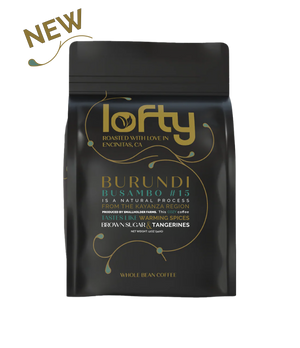 The front view of Lofty Coffee's NEW Burundi Busambo #15 coffee bag